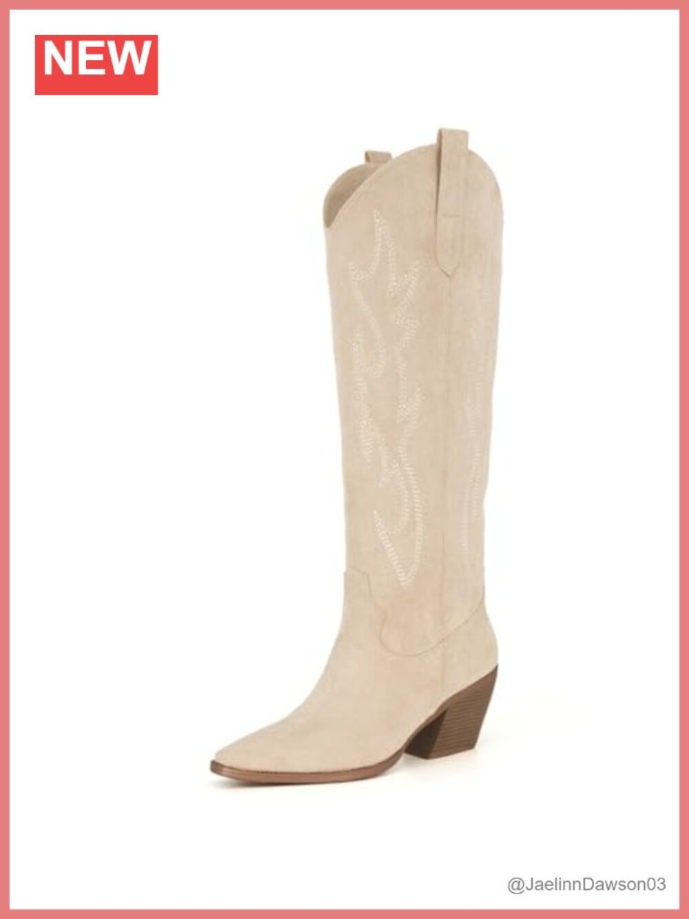 Knee High Western Cowboy Boots Faux Suede Pointed Toe Block Heel